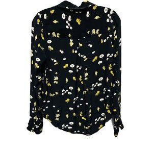 Lucky Brand Women’s Shirt XS Black Floral CottageCore Long Sleeve Button Up Top